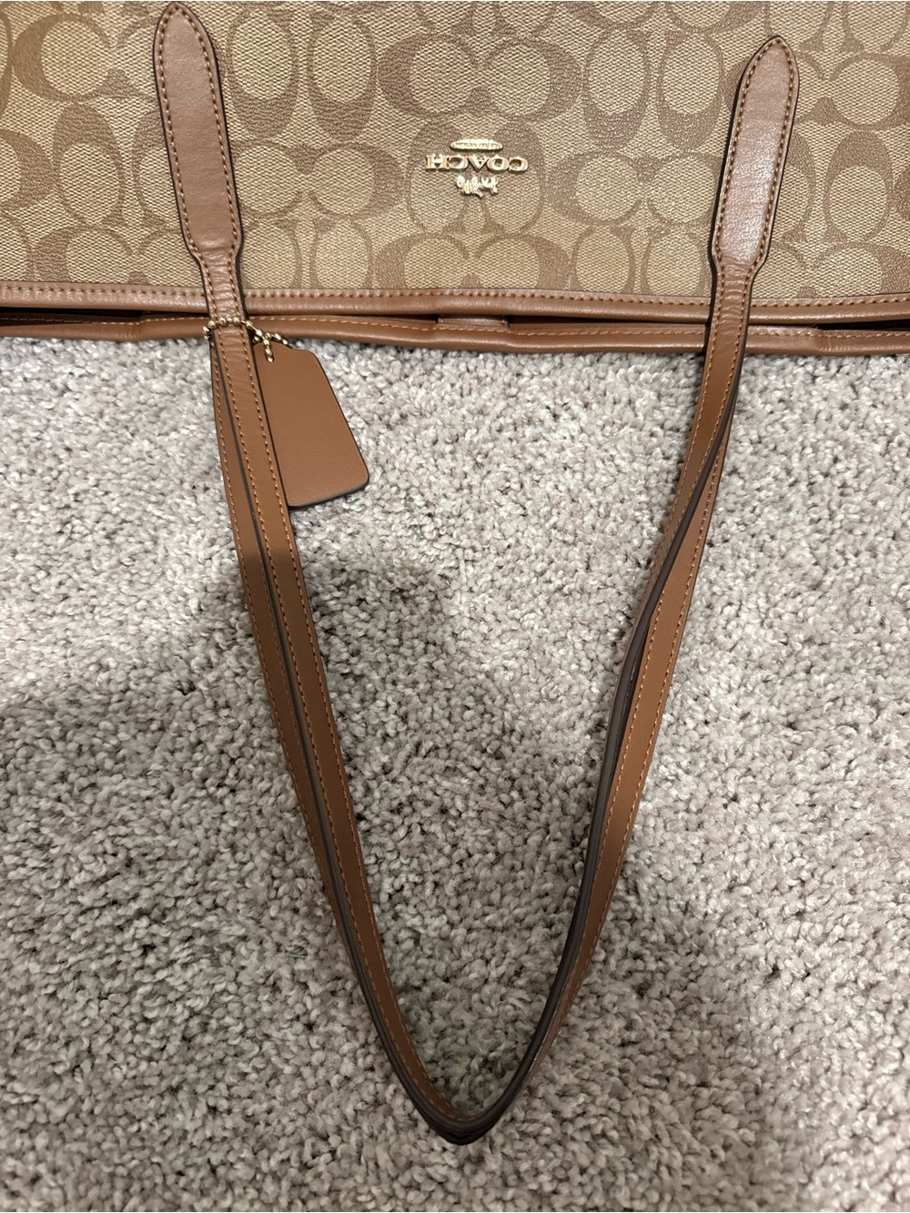 Coach Brown Signature Canvas Tote with Leather Trim - Picture 6 of 6